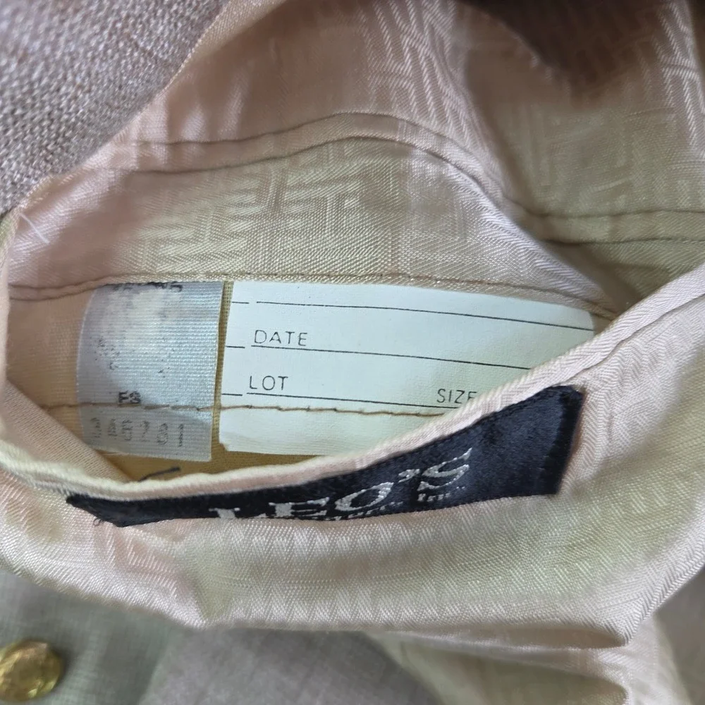 Halston‎ Blazer Men Size 40L Tan Vintage Gold Button Patch Pocket Sport Coat